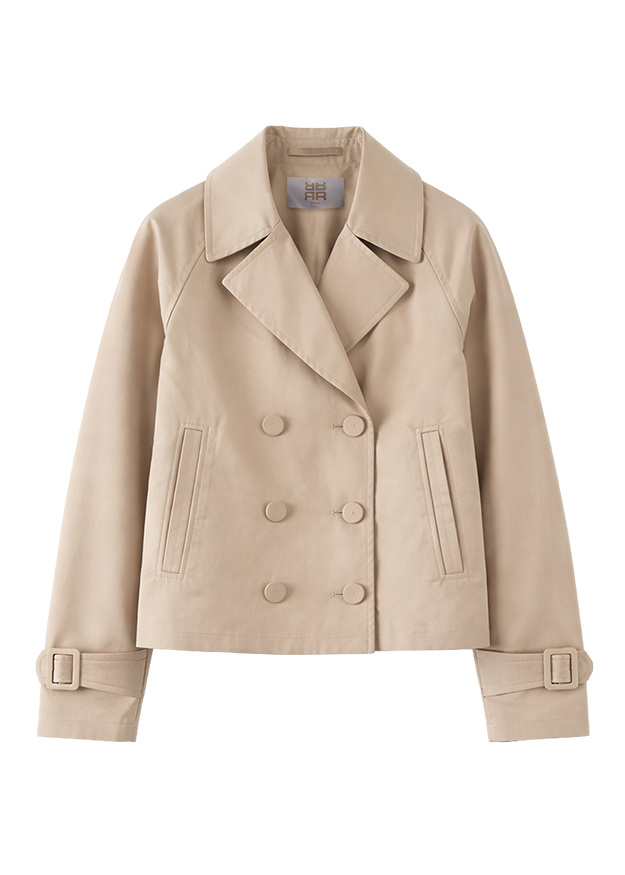 Trenchcoat, Beige, Doppellagig, Knopfverschluss, Kragen
