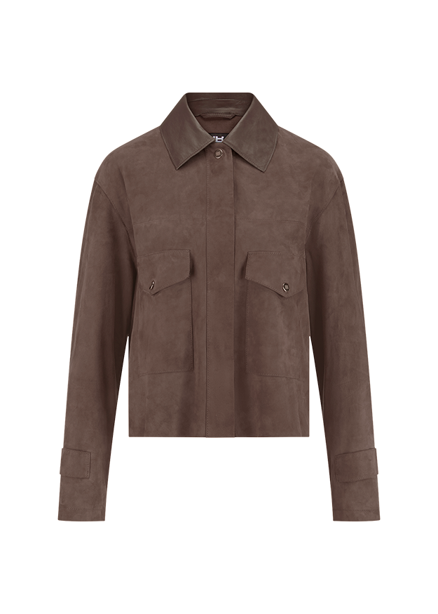 jacke, Suede, braun, Knopfleiste, Brusttasche