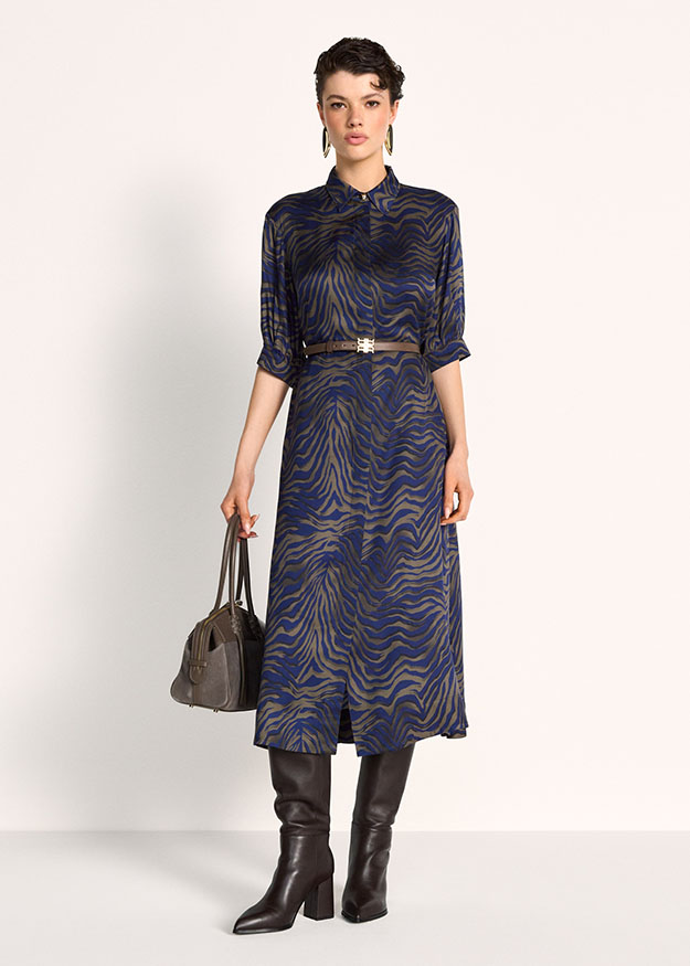 Hemdblusenkleid, Herbstkleid, Animal-Print, Gürtel, Stiefel
