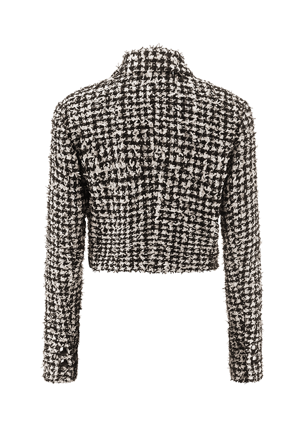 Hemdjacke, Tweed, Schwarz-Weiß, Kariert, Kurz cropped