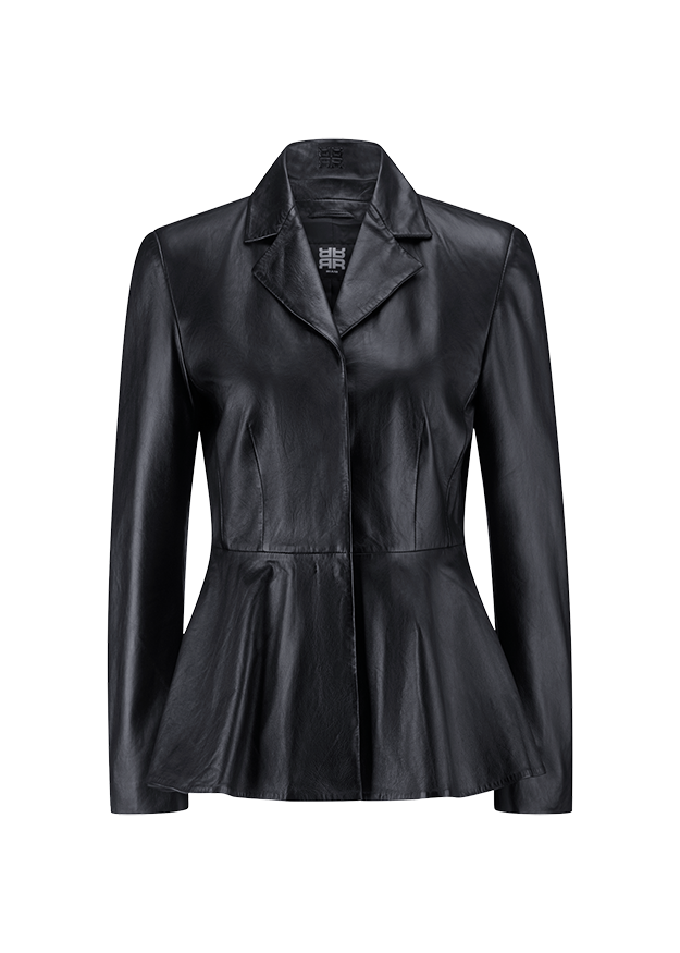 Lederjacke, Schwarz, Blazer, Langarm, Taillierte Passform