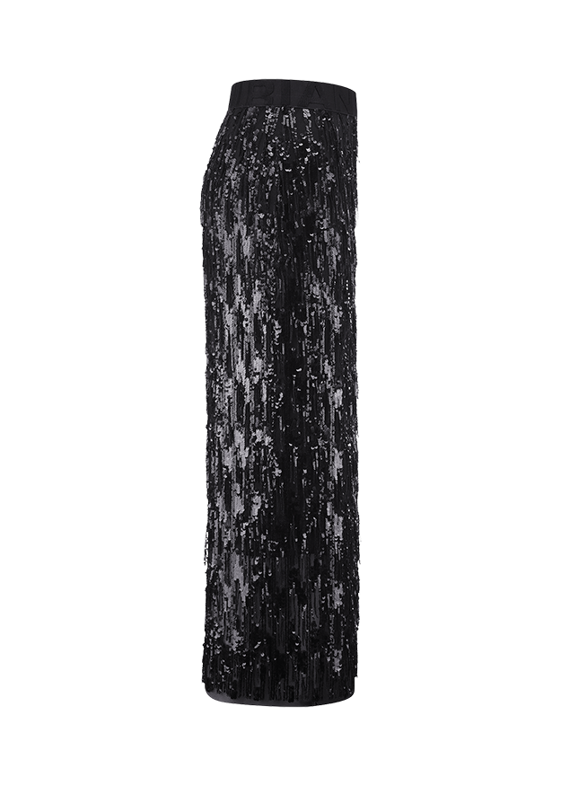 Maxirock, Schwarz, Pailletten, Elastischer Bund, Gerader Schnitt
