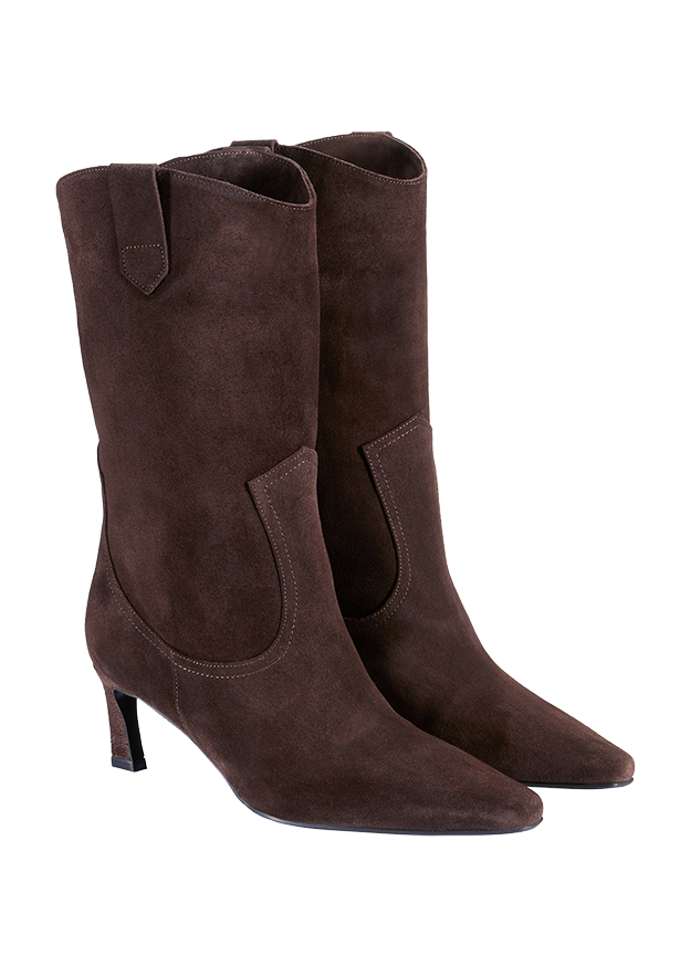 Stiefel, Stiefel aus Veloursleder, braun, Knöchelstiefel, Absatz