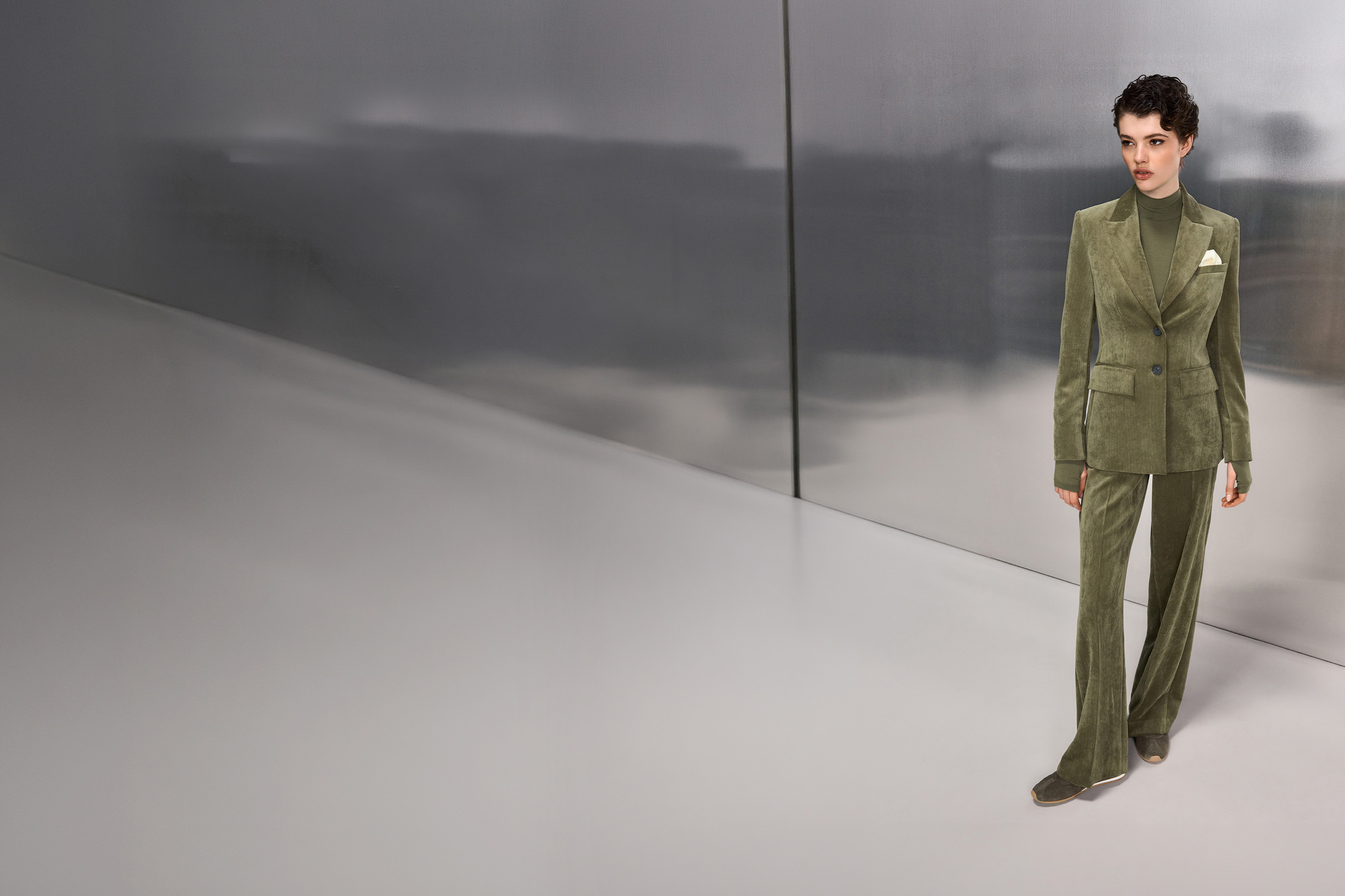Anzug, Cord, Olivegrün, Hose, Blazer