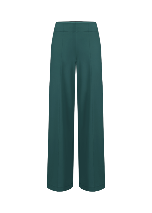 Weite Hose, Palazzo-Hose, Dunkelgrün, Hoher Bund, Glattes Material