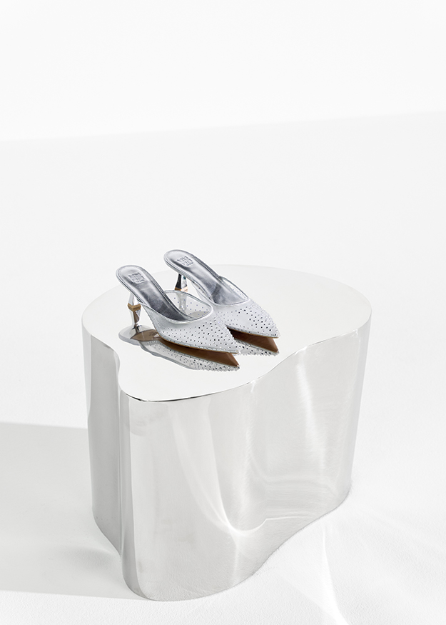 high heel, mules, slippers, silber, steppings?