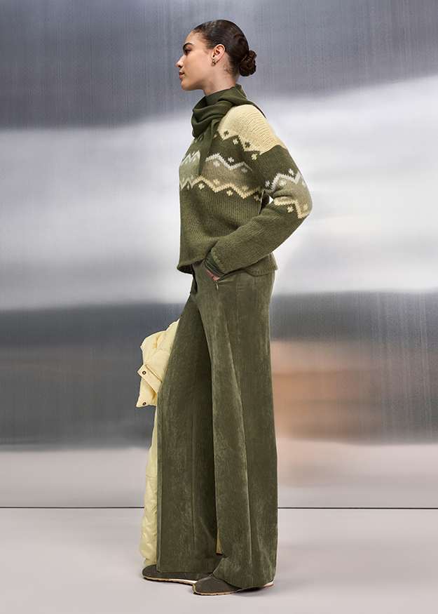 Wollpullover, Pullover, Muster, Khaki-Grün, Weite Hose