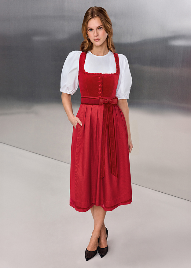 Dirndl, Rotes Kleid, Spitzenpassement, Bodice, Schürze
