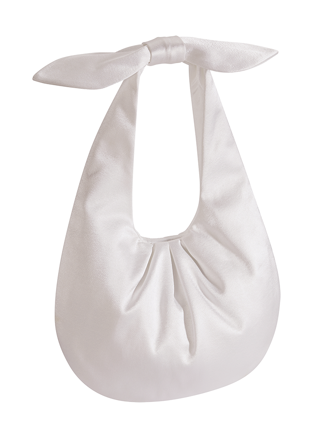 Satintasche, Hobo-Bag, Schleifenverschluss, Cremeweiß, Glänzender Stoff