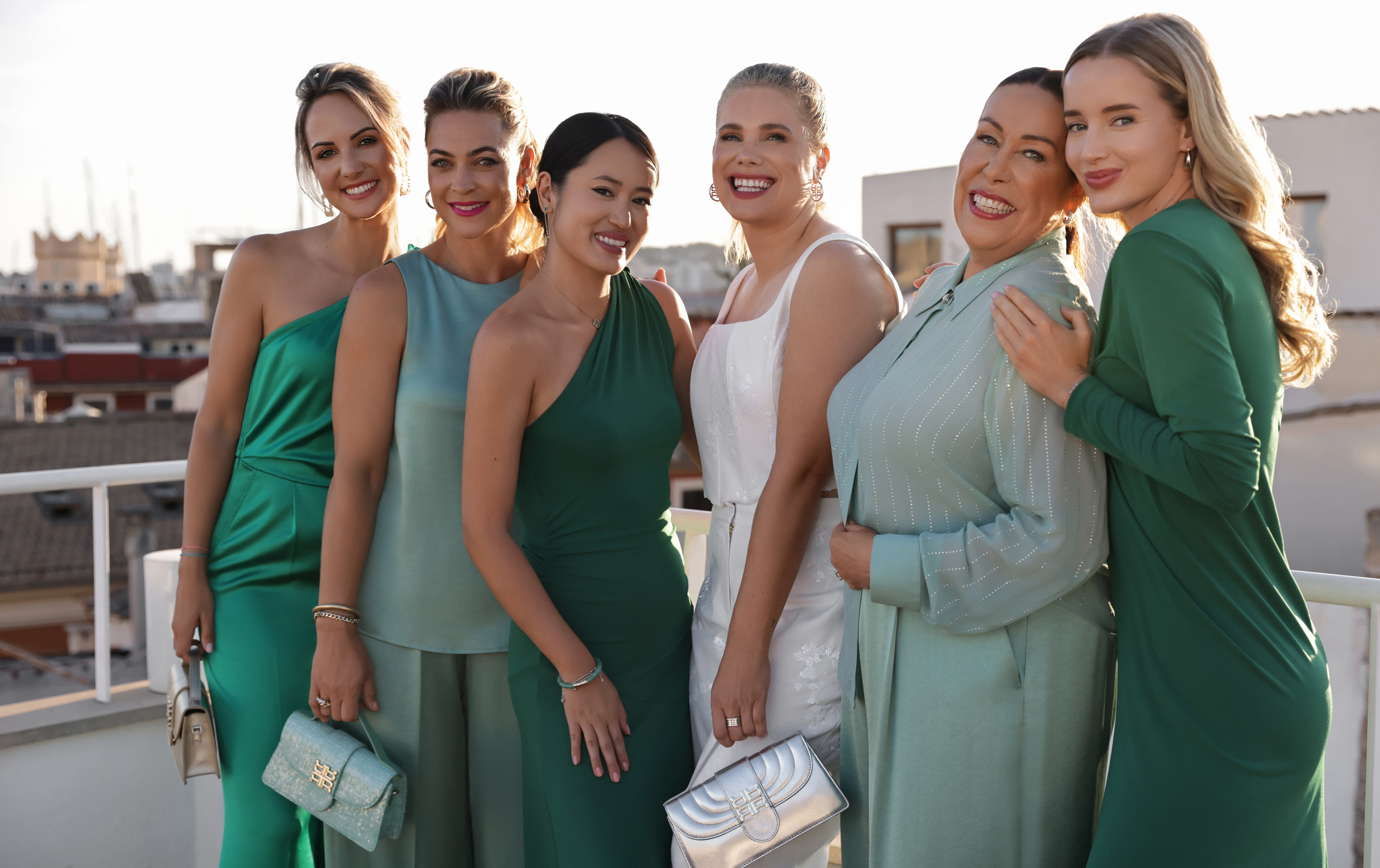 Brautgruppe, Elegant, Abendkleid, Grün, Accessoires