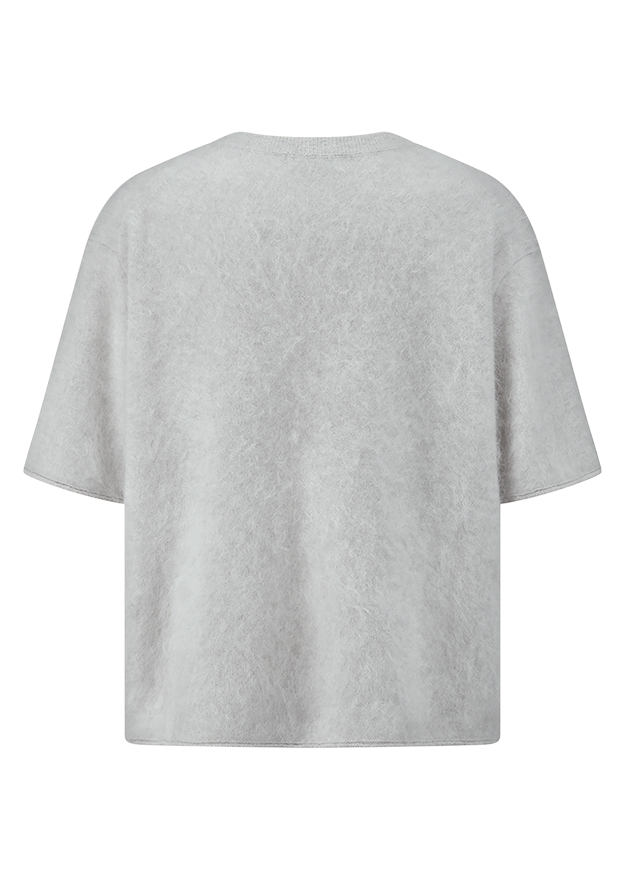 T-Shirt, Oversized, Grau, Kurzärmelig, Flauschig