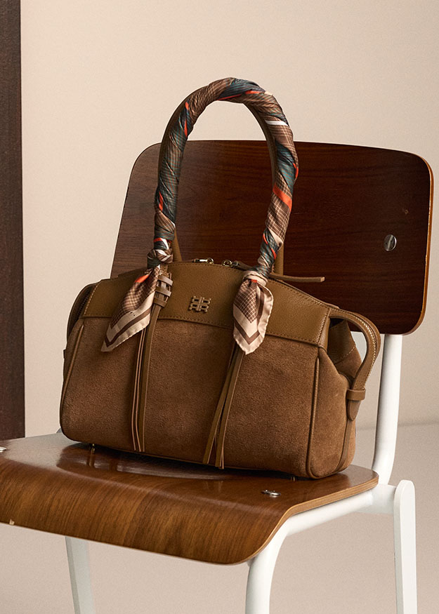 Handtasche, Leder, Braun, Streifenmuster, Schalband