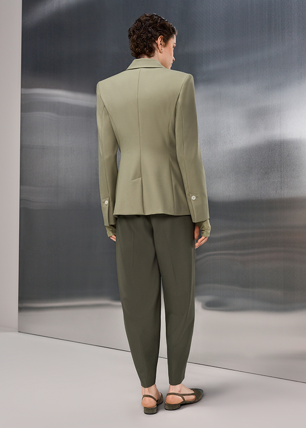 blazer, tailored jacket, long sleeve, pantsuit separate?, olive green