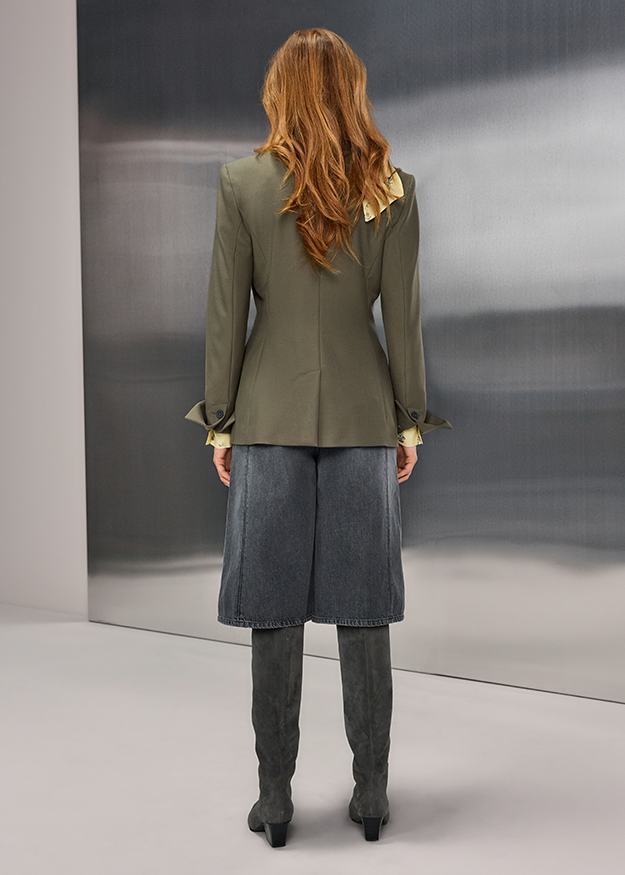 Blazer, Olive, Kragen, Longjacke, Knieumhang