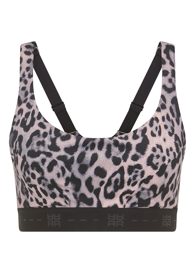 Leopard print, Sport-BH, Samtig/Soft, Stretchband, Schwarz-weiß Kontrast