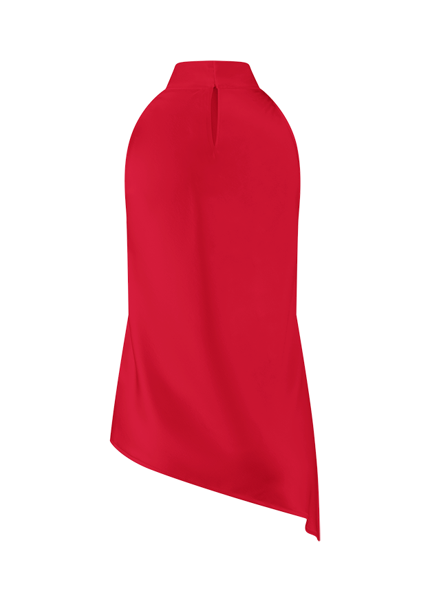 Rotes Oberteil, Ärmellos, Stehkragen, Asymmetrischer Saum