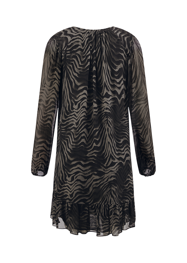 Zebra-Muster, Transparente Bluse, Langarm, Viskose/Chiffon, Overknee-Look