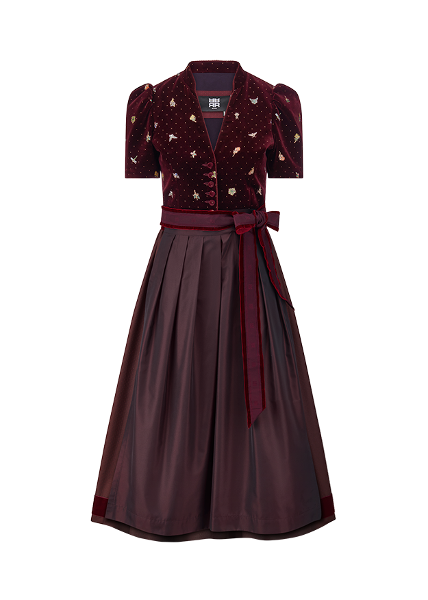 Kleid, Dirndl, Velvet, Roter Gürtel, Punkte/ Muster
