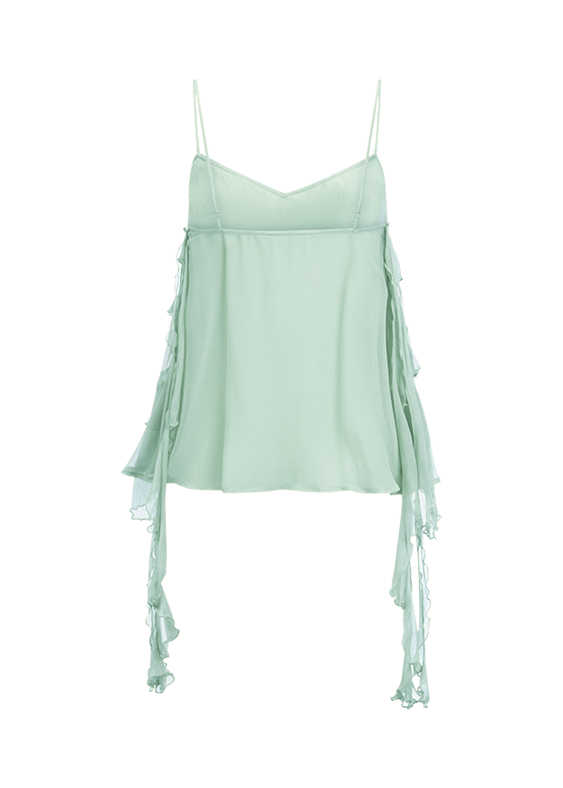 Top, Spaghettiträger, Mintgrün, Stoff, Asymmetrischer Schal