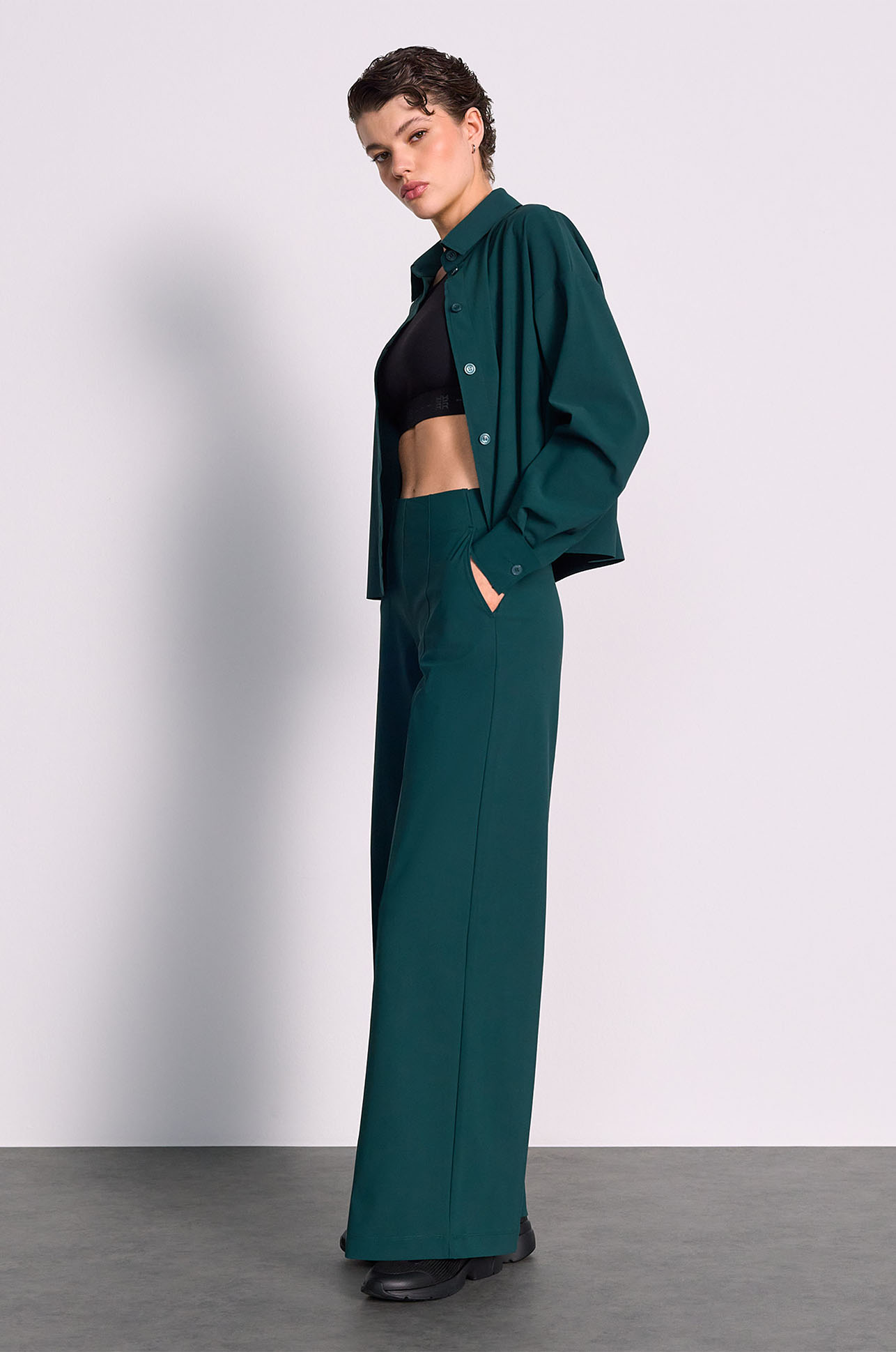 Hose, Anzughose, Teal, Grün, weite Hosen