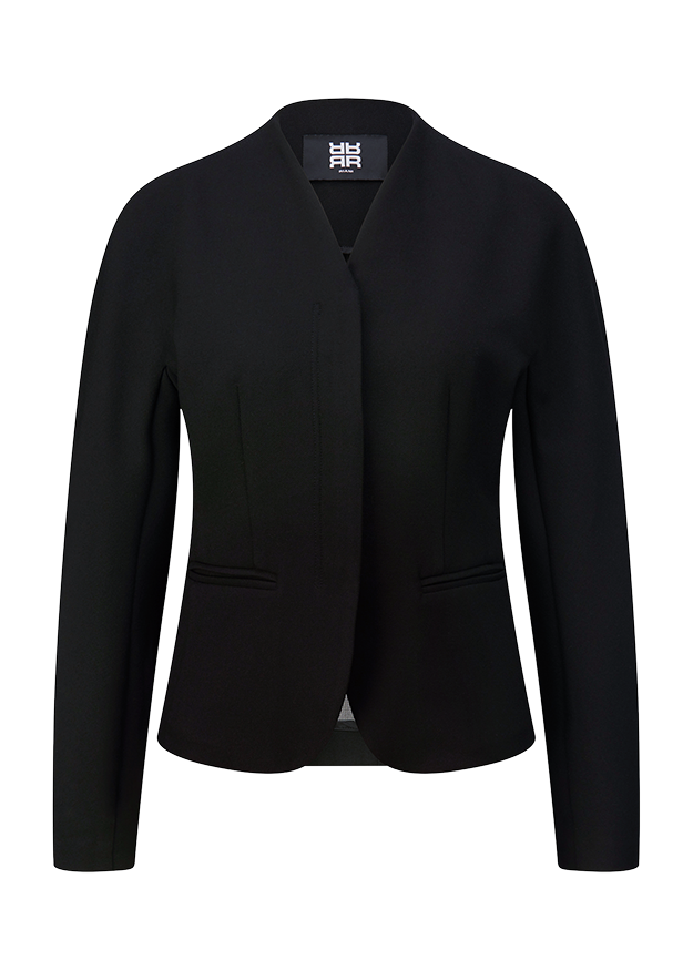 Blazer, Schwarz, langarm, Knopflose Front, leichtes Strukturmaterial