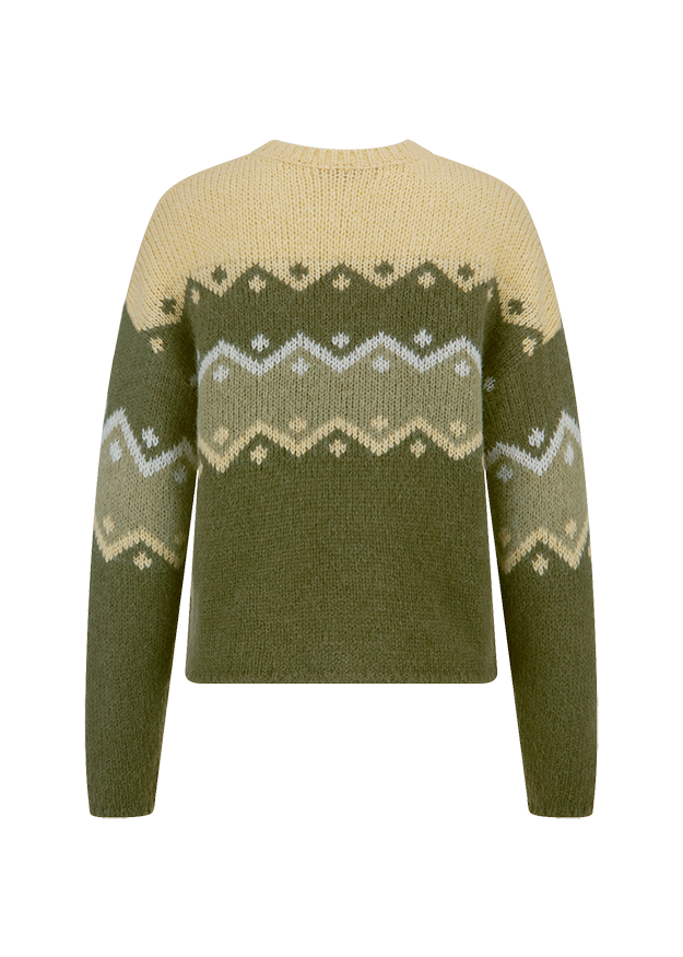Pullover, Strickpullover, Fair-Isle, Waldgrün, Kastenmuster
