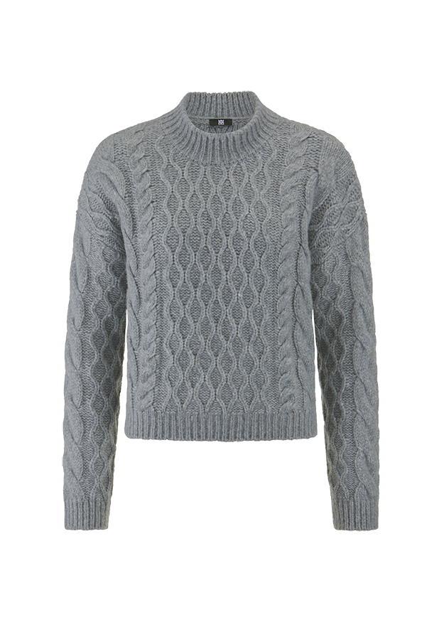 Kabelstrickpullover, Kastenmuster, Grobstrick, Rundhalsausschnitt, Langarmpullover