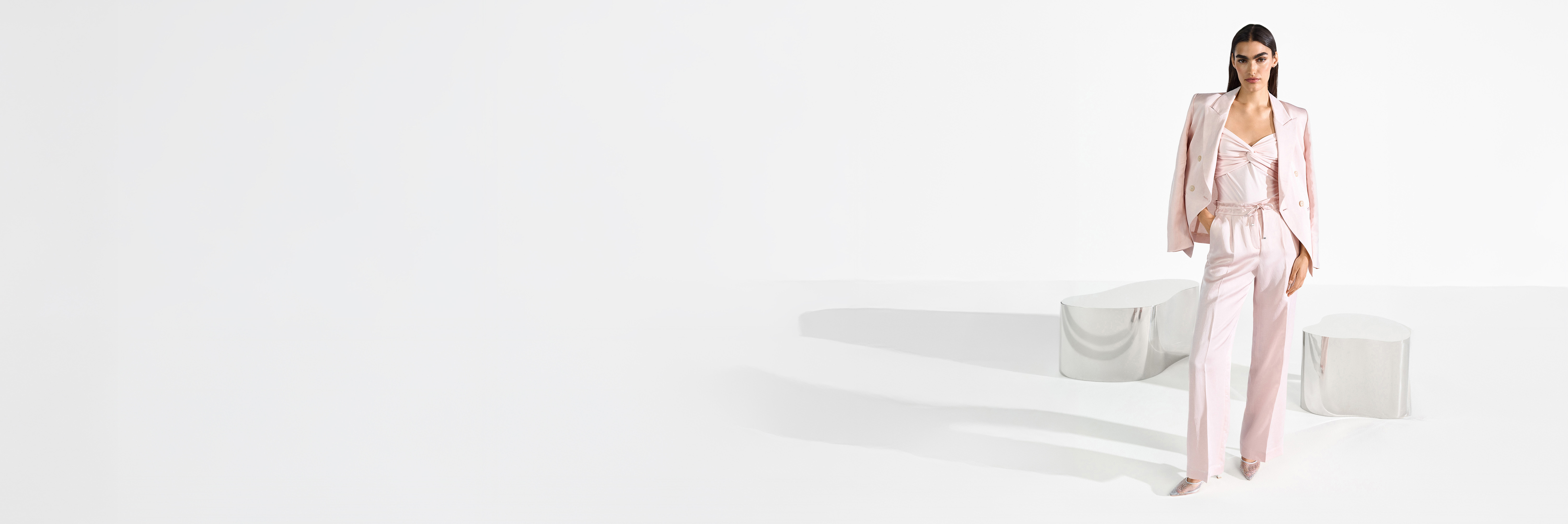 pinkes set, Hoseanzug, Blazer, Twist-Front-Top, schlanke Hose