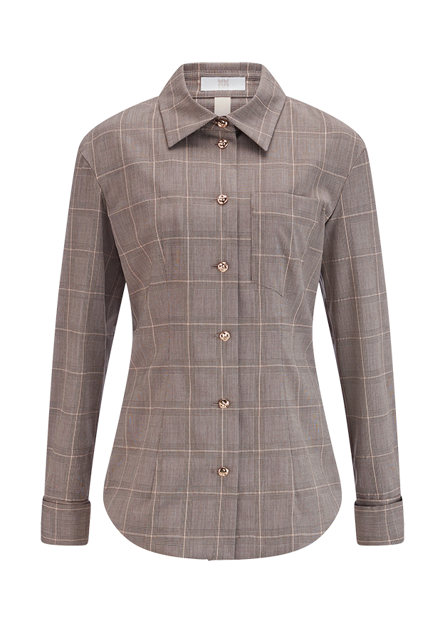 Bluse, Karo, Langarm, Knopfleiste, Muster