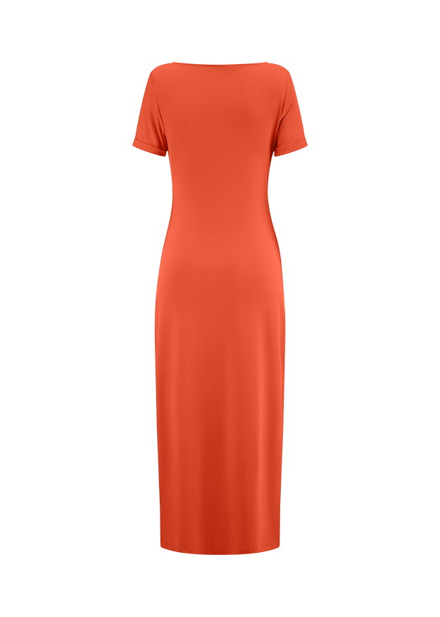 Hemdärmeln, Kleid, Satin, Orangeton, Kniefreies Lendenschnitt