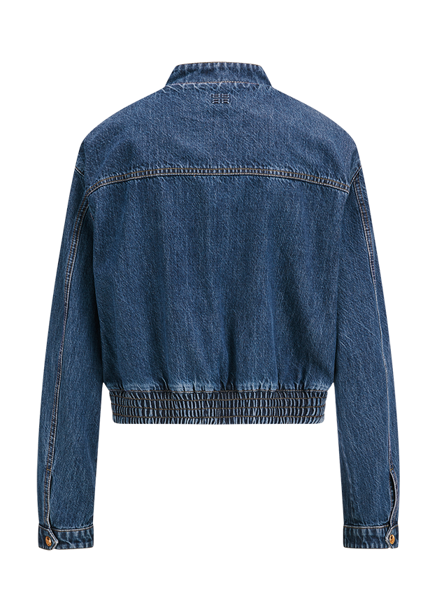 Denimjacke, Blauer Denim, kurz geschnitten, elastischer Bund, langärmelig