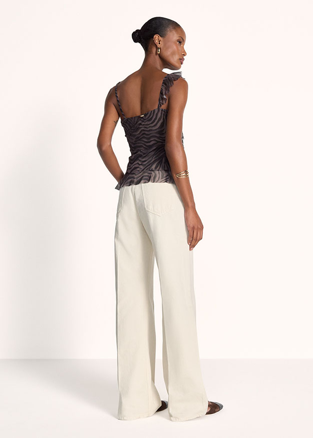 Top, Sleeveless, Zebra pattern, Ruffle, Wide-leg pants