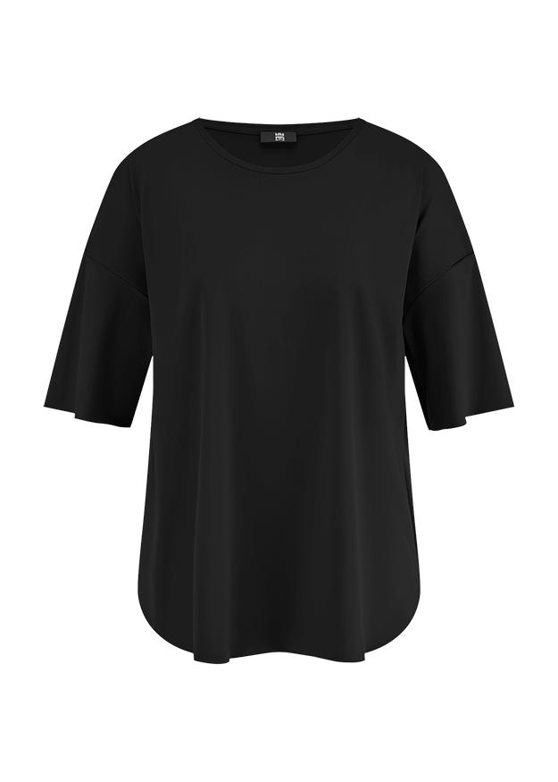 schwarz, basic-tee, oversized, kurzarm, tunika