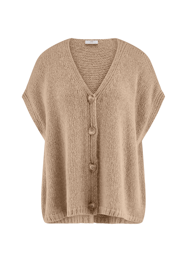 Weste, Strick, V-Ausschnitt, Knopfverschluss, Beige