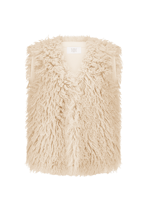 Weste, Wollweste, Kunstpelz, Fleece, Beige