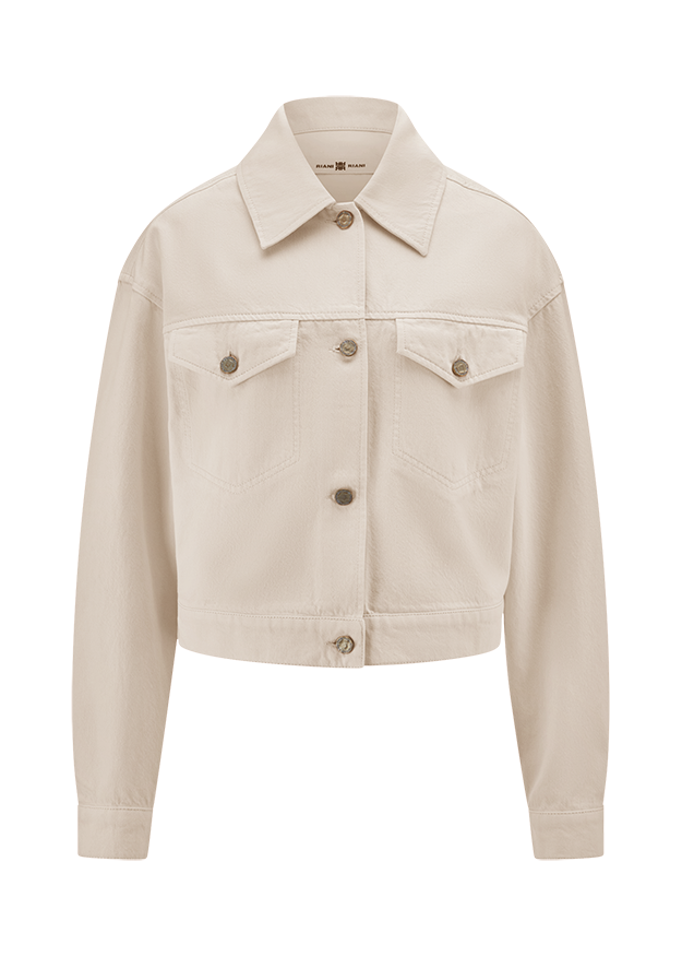Jacke, Jeansjacke, Beige, Knopf Taschen, Lange Ärmel