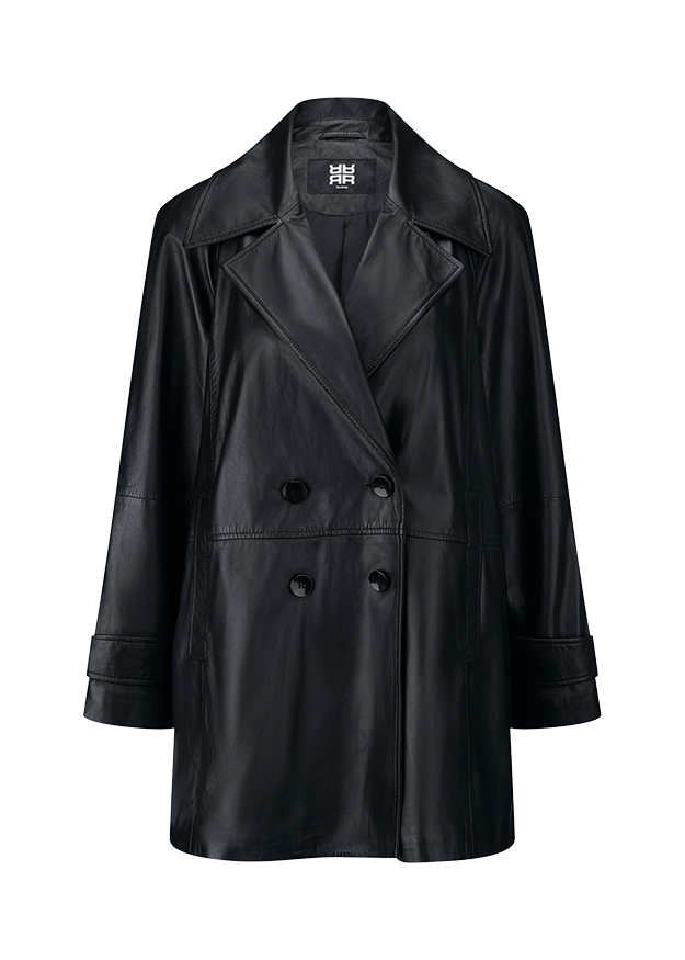 Lederjacke, Trench, schwarz, Knöpfe, Oversized