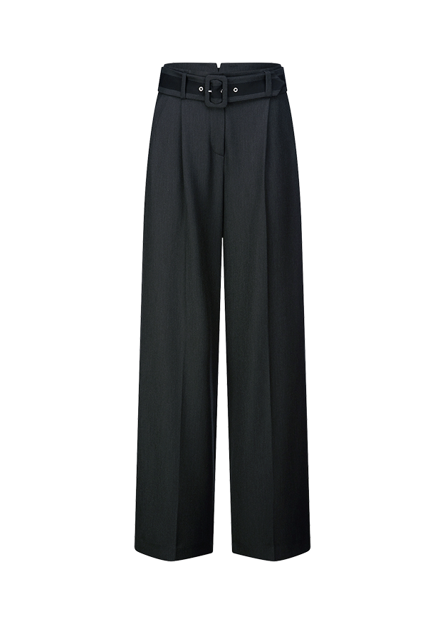 Hose, Schwarz, Mantelgürtel, Weite Beine, Klassisch