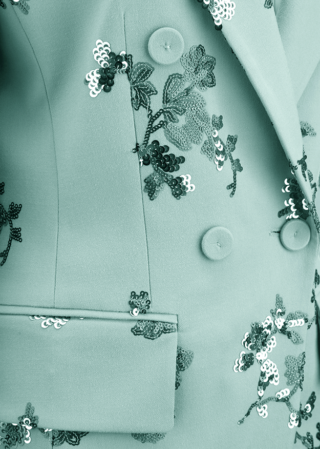 Blazer, Sequin-Applikation, Blazer mit Stickerei, Einfarbiger Blazer, Revers