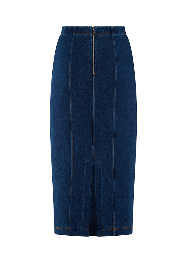 Jeansrock, Midi-Rock, Reißverschluss, Streifen-Detail, Denim