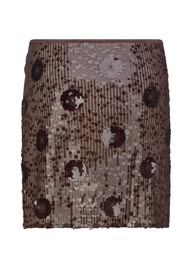 Sequin-Top, Röckchen, Spangle-Pattern, Florales-Design, Knopf-Detail