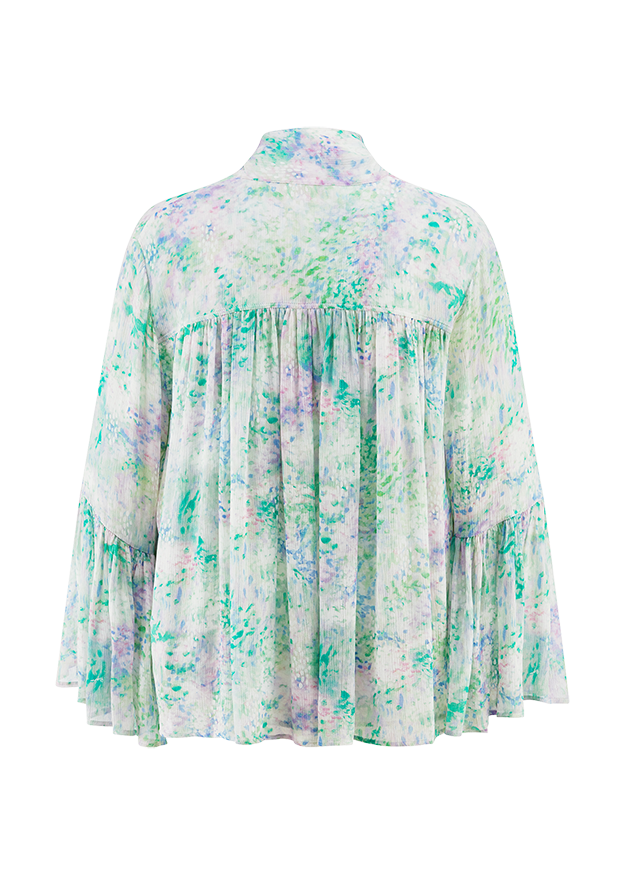 Bluse, Tunika, Print, Glänzende Muster, Violett-Grün