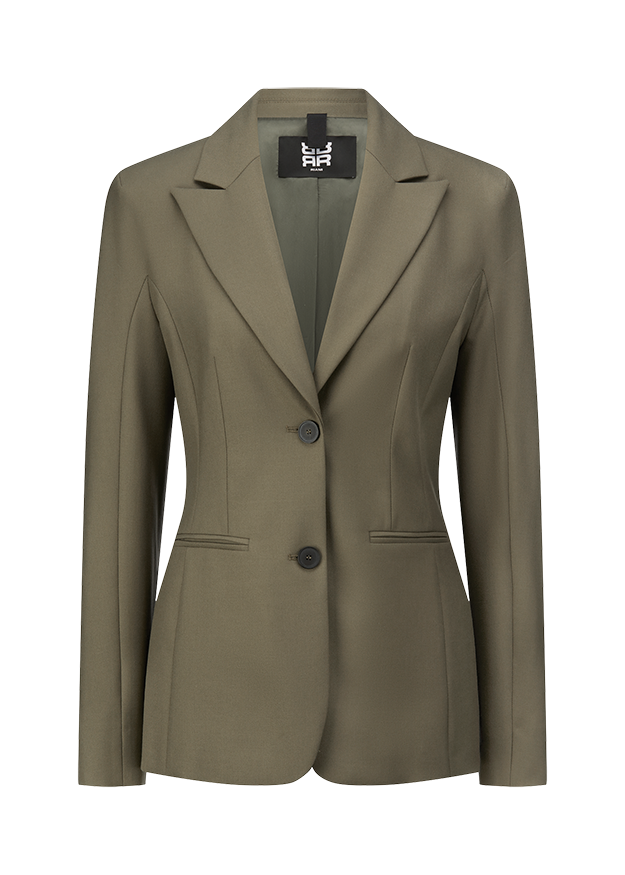 Blazer, Einreiher, Olive, Knöpfliste, Tailliert