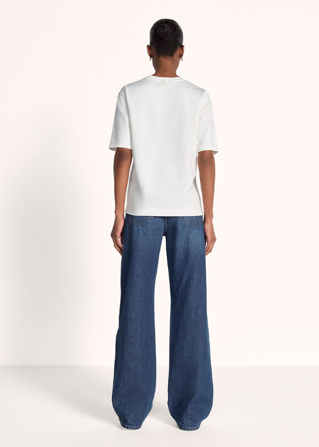 T-Shirt, Kurzarm, Weiß, Jeanshose, Hosenweite?