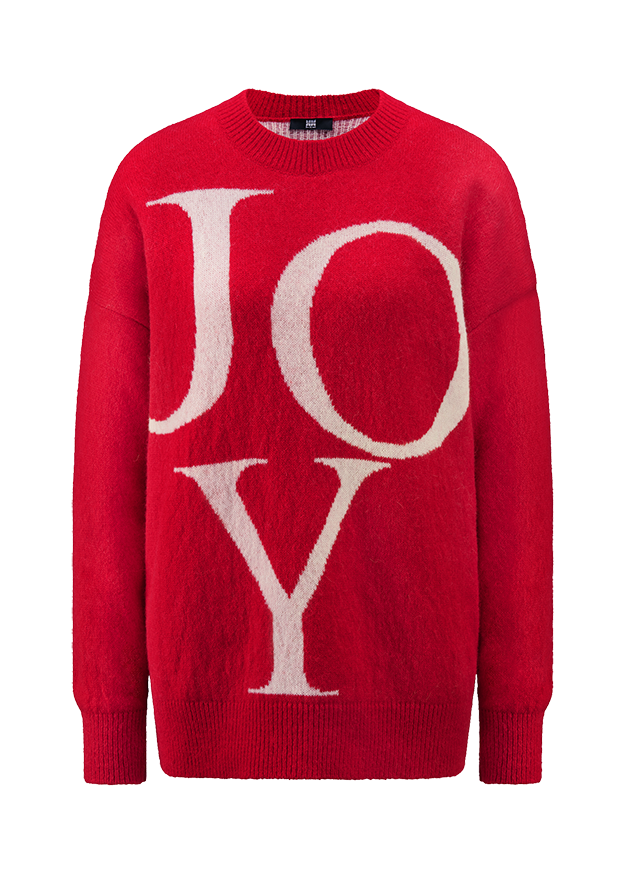 Strickpullover, Rot, Rundhalsausschnitt, JOY-Aufdruck, Langarm