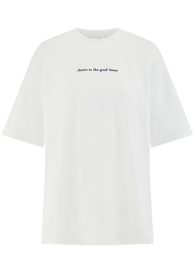 T-Shirt, oversized, kurzarm, weiß, Textdruck