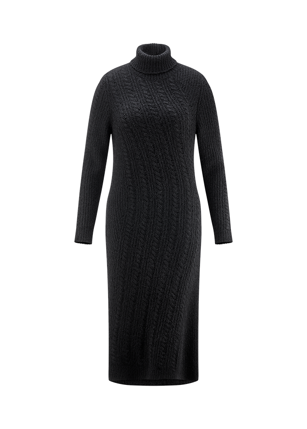 Langes Strickkleid Mit Rollkragen