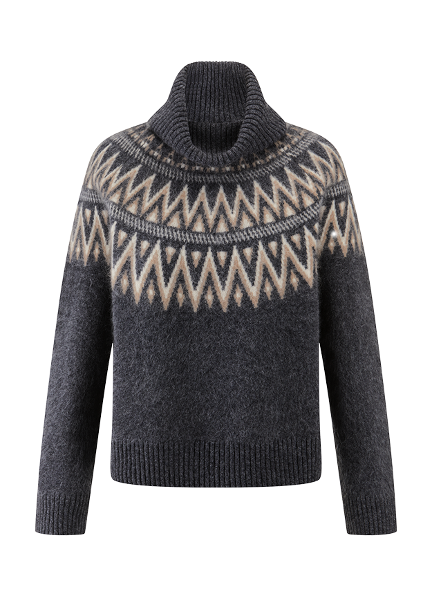 Pullover, Rollkragenpullover, Fair-Isle Muster, Wollpullover, Langarm