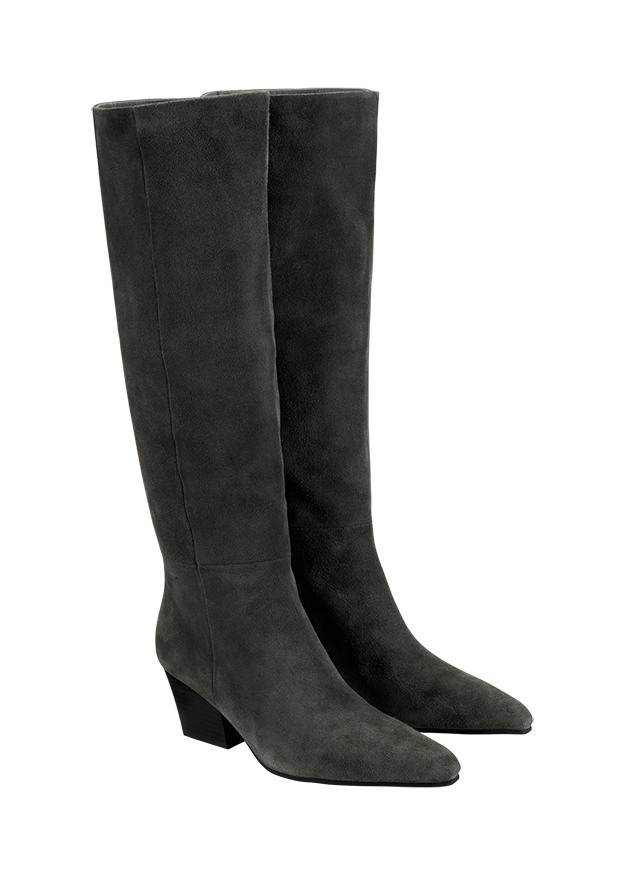 Kuhfellstiefel, Overknee-Stiefel, Stiefel, Grau, Absatzstiefel