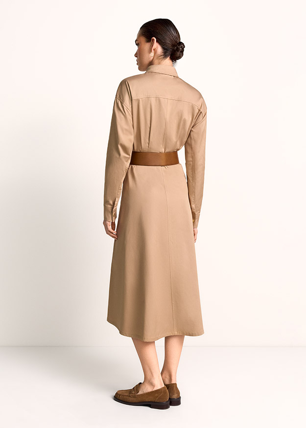 Trenchcoat, Midi-Kleid, Tailleband, Beige, Leder/Gürtel